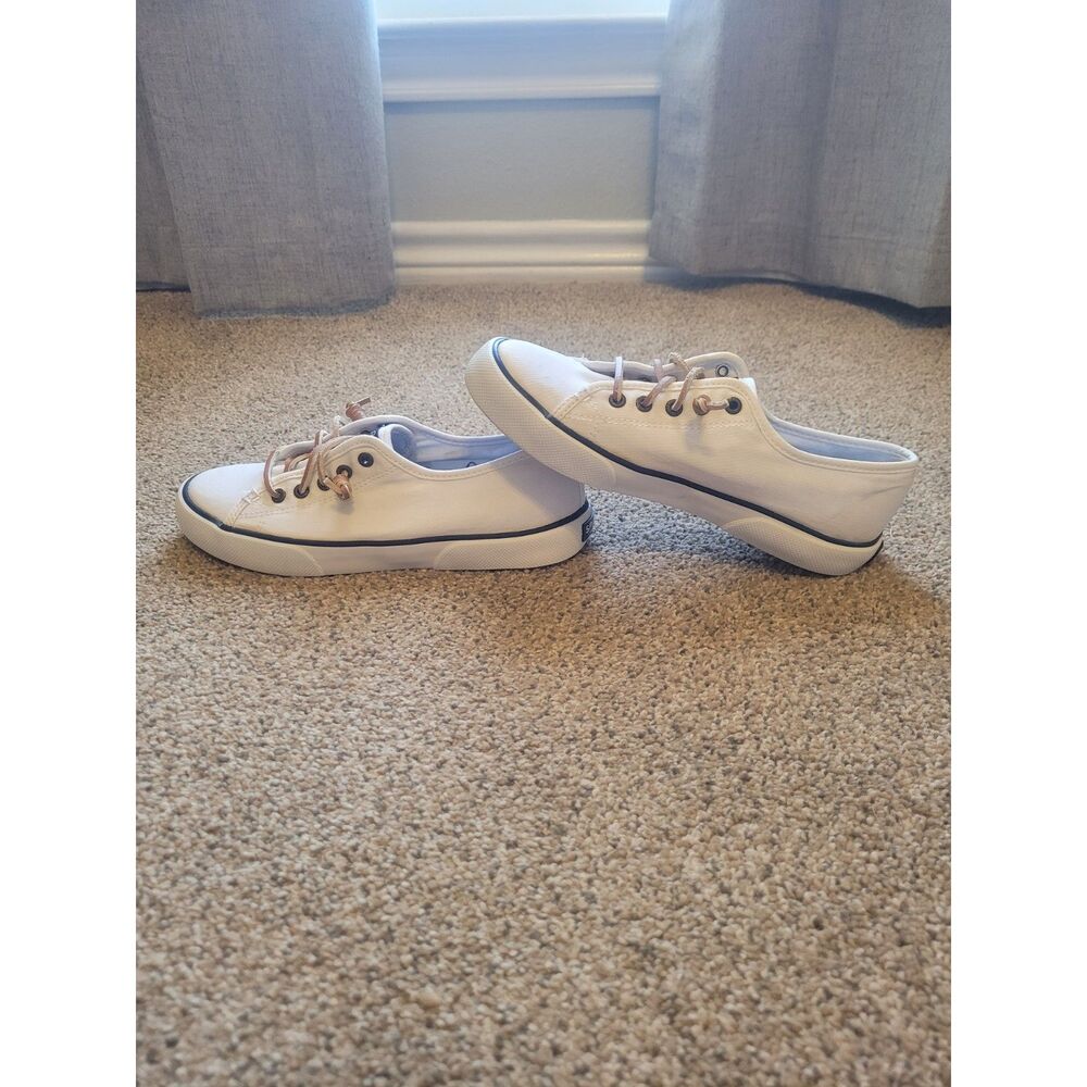 Sperry Crest Vibe Mule White Canvas Sneakers Women's 6.5M Leather Lace STS95128